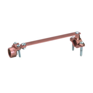 C11CSLH12RK, Cast Bronze Ground Clamp with Copper Strap, 1/2"-1" Water Pipe, #4-#6 Rebar, 1/2" Hub, #10-2/0 Ground Wire