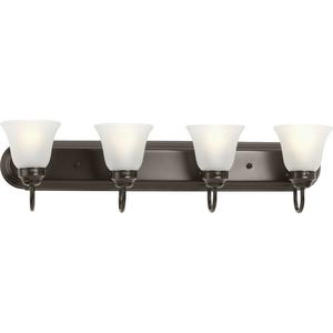 Four-light bath bracket featuring etched glass shades