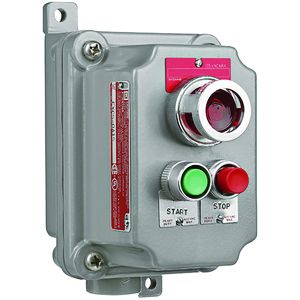 FXCS Series - Momentary Contact, 2 Mini Push Button- 1 Pilot Light- Red Lens- Cover and Dead-End Box, 3/4" Hub
