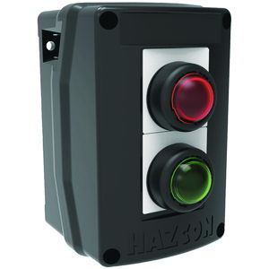 HKH Series Control Station,  Double Pilot Lights Red and Green- Din Rail Mount- M20- Non-Metallic 1b