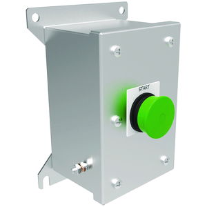 HKH Series Control Station,  Momentary Contact Single Green Push Button Mushroom-Panel Mount- M20 - Stainless Steel 1b