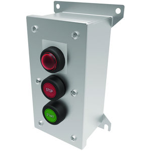 HKH Series Control Station,  Red Pilot Light and Two Momentary Push Buttons- Din Rail Mount- 3/4" Hub - Stainless Steel 1c