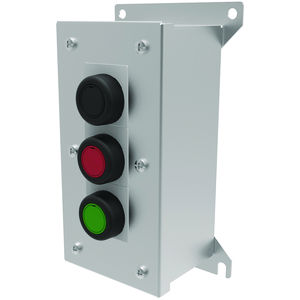 HKH Series Control Station,  Three Momentary Push Buttons- Din Rail Mount- 3/4" Hub - Stainless Steel 1c