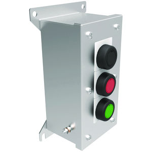 HKH Series Control Station,  Three Momentary Push Buttons- Panel Mount- 3/4" Hub - Stainless Steel 1c