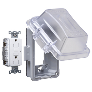 1-Gang, Complete In-Use Cover Kit - EXTRA DUTY® Hubbell WRTR 15A Self Test GFCI, Standard In-Use Cover, Box, Receptacle