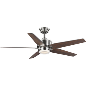 Byars 54" 5-Blade Integrated LED Indoor Brushed Nickel Transitional Ceiling Fan with Light Kit and White Opal Shade and Remote Control