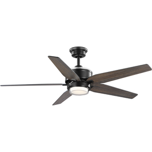 Byars 54" 5-Blade Integrated LED Indoor Matte Black Mid-Century Modern Ceiling Fan with Light Kit and White Opal Shade and Remote Control