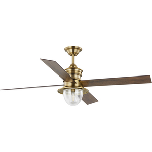 Gillen 56" 4-Blade LED Indoor/Outdoor Vintage Brass Vintage Electric Ceiling Fan with Light Kit and Clear Glass Shade