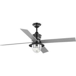 Gillen 56" 4-Blade LED Indoor/Outdoor Blistered Iron Vintage Electric Ceiling Fan with Light Kit and Clear Glass Shade