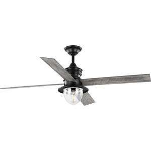 Gillen 56" 4-Blade LED Indoor/Outdoor Matte Black Vintage Electric Ceiling Fan with Light Kit and Clear Glass Shade