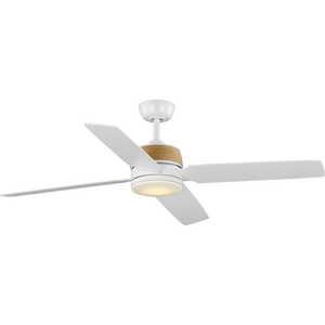 Schaffer II Collection 56 in. Four-Blade Satin White Modern Organic Ceiling Fan with Integrated LED Lamped Light and Natural Jute Accents