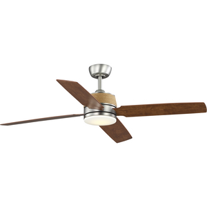 Schaffer II Collection 56 in. Four-Blade Antique Nickel Modern Organic Ceiling Fan with Integrated LED Lamped Light and Natural Jute Accents