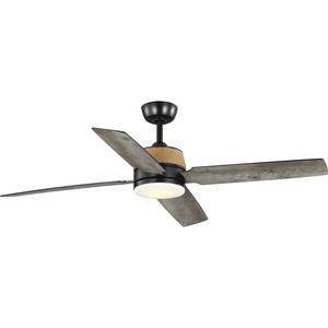Schaffer II Collection 56 in. Four-Blade Matte Black Modern Organic Ceiling Fan with Integrated LED Lamped Light and Natural Jute Accents