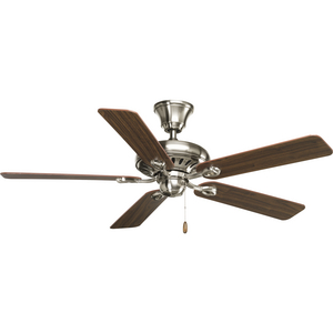 White Progress Lighting P2501-30 52-Inch Fan with 5 Blades and 3-Speed Reversible Motor with Reversible White or Washed Oak Blades 