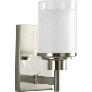 18 Inch Width 4 Light Brushed Nickel Finish with White Linen Glass Line Voltage Progress P3977-09 Alexa 