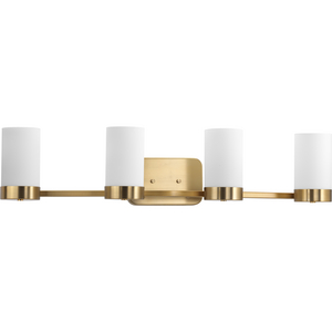 Elevate Collection Four-Light Brushed Bronze Etched White Glass Mid-Century Modern Bath Vanity Light