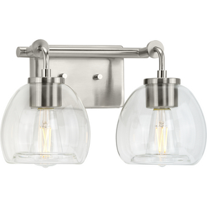 Caisson Collection Two-Light Brushed Nickel Clear Glass Urban Industrial Bath Vanity Light