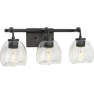 Caisson Collection Three-Light Graphite Clear Glass Urban Industrial Bath Vanity Light