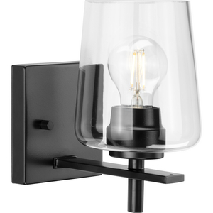 Calais Collection One-Light New Traditional Matte Black Clear Glass Bath Vanity Light