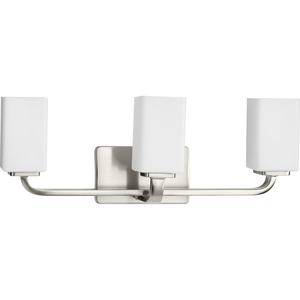Cowan Collection Three-Light Modern Brushed Nickel Etched Opal Glass Bath Vanity Light
