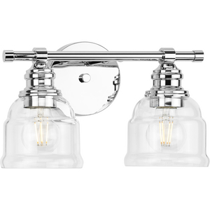 Ambrose Collection Two-Light Farmhouse Polished Chrome Clear Glass Bath Vanity Light