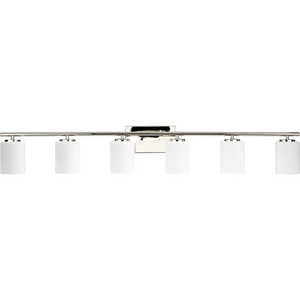 Replay Collection Six-Light Traditional Polished Nickel Etched White Glass Bath Vanity Light