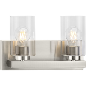 Goodwin Collection Two-Light Brushed Nickel Modern Vanity Light with Clear Glass