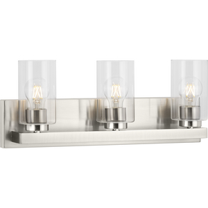 Goodwin Collection Three-Light Brushed Nickel Modern Vanity Light with Clear Glass