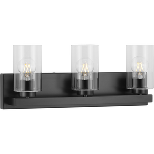 Goodwin Collection Three-Light Matte Black Modern Vanity Light with Clear Glass