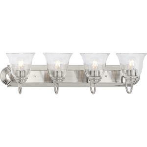 Four-Light Brushed Nickel Transitional Bath and Vanity Light with Clear Glass for Bathroom