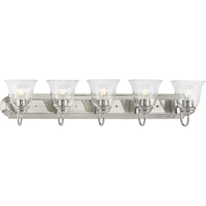 Five-Light Brushed Nickel Transitional Bath and Vanity Light with Clear Glass for Bathroom