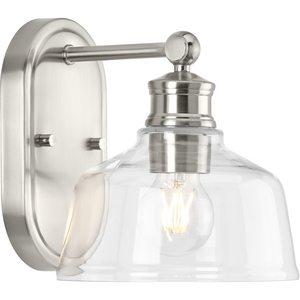 Singleton Collection One-Light 7.62" Brushed Nickel Farmhouse Vanity Light with Clear Glass Shade