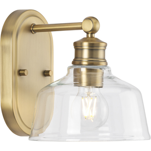 Singleton Collection One-Light 7.62" Vintage Brass Farmhouse Vanity Light with Clear Glass Shade
