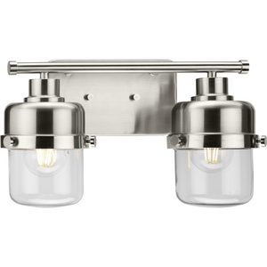 Beckner Collection Two-Light Brushed Nickel Clear Glass Urban Industrial Bath Light