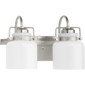 Fessler Collection Two-Light Brushed Nickel Opal Glass Farmhouse Bath Light