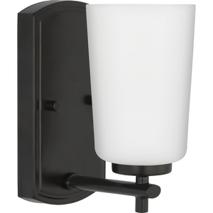 Adley Collection One-Light Matte Black Etched Opal Glass New Traditional Bath Vanity Light
