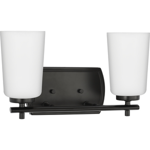 Adley Collection Two-Light Matte Black Etched Opal Glass New Traditional Bath Vanity Light