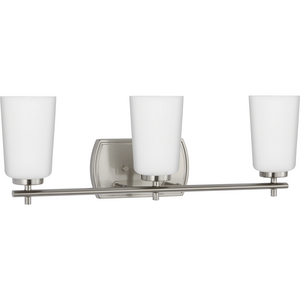 Adley Collection Three-Light Brushed Nickel Etched Opal Glass New Traditional Bath Vanity Light