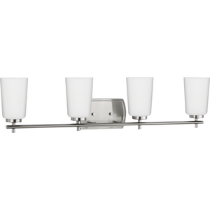 Adley Collection Four-Light Brushed Nickel Etched Opal Glass New Traditional Bath Vanity Light