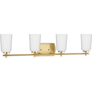 Adley Collection Four-Light Satin Brass Etched Opal Glass New Traditional Bath Vanity Light