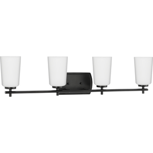 Adley Collection Four-Light Matte Black Etched Opal Glass New Traditional Bath Vanity Light
