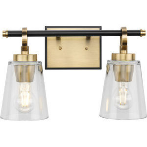 Cassell Collection Two-Light Vintage Brass Matte Black Luxe Industrial Bath & Vanity Light