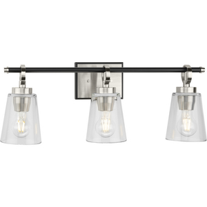 Cassell Collection Three-Light Brushed Nickel Matte Black Luxe Industrial Bath & Vanity Light