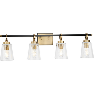 Cassell Collection Four-Light Vintage Brass Matte Black Luxe Industrial Bath & Vanity Light