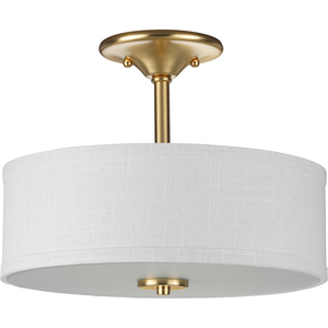 Inspire Collection Two-Light Satin Brass Summer Linen Shade New Traditional Semi-Flush Light