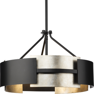 Lowery Collection Three-Light Matte Black Industrial Luxe Semi-Flush Mount with Aged Silver Leaf Accent