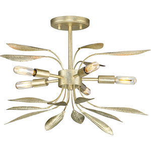 Mariposa Collection Five-Light Gilded Silver Convertible Semi-Flush Ceiling or Hanging Pendant Light