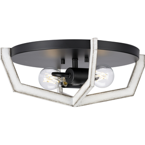 Galloway Collection Two-Light 15" Matte Black Modern Farmhouse Flush Mount Light with Distressed White Accents