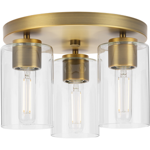 Cofield Collection 12 in. Three-Light Vintage Brass Transitional Flush Mount