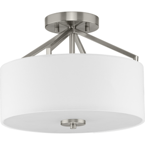 Goodwin Collection 13 in. Two-Light Brushed Nickel Modern Farmhouse Semi-Flush Mount Convertible